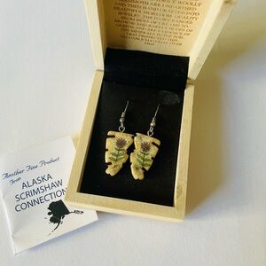 Floral Scrimshaw Earrings - mammoth Ivory and sterling silver, artesian